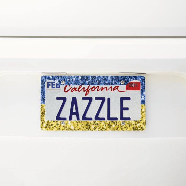 Blue yellow Ukraine flag glitter faux sparkles License Plate Frame (On Car)