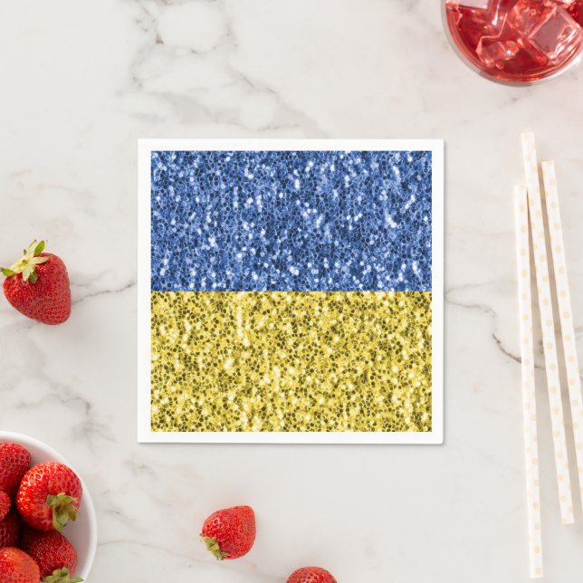 Blue yellow Ukraine flag glitter faux sparkles Napkins (Insitu)