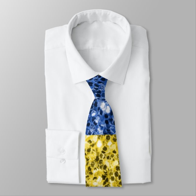 Blue yellow Ukraine flag glitter faux sparkles Neck Tie (Tied)