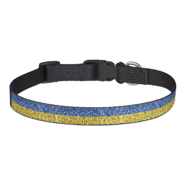 Blue yellow Ukraine flag glitter faux sparkles Pet Collar (Front)