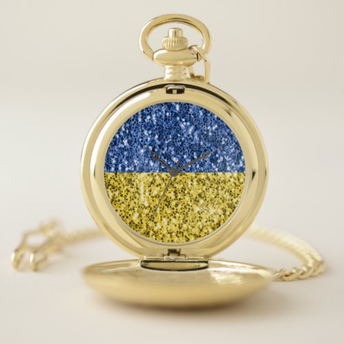Blue yellow Ukraine flag glitter faux sparkles Pocket Watch