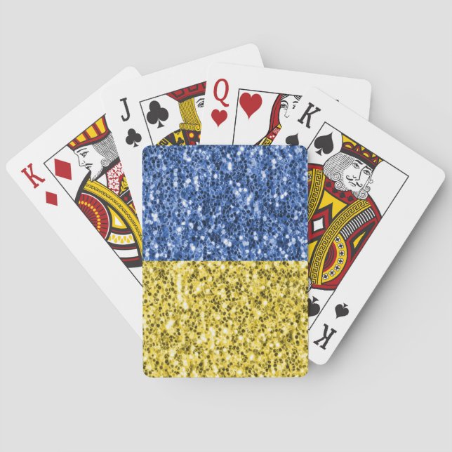 Blue yellow Ukraine flag glitter faux sparkles Poker Cards (Back)