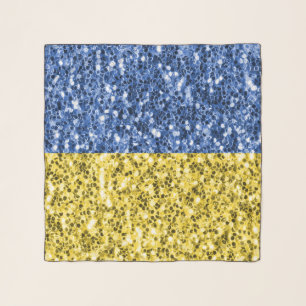 Blue yellow Ukraine flag glitter faux sparkles Scarf