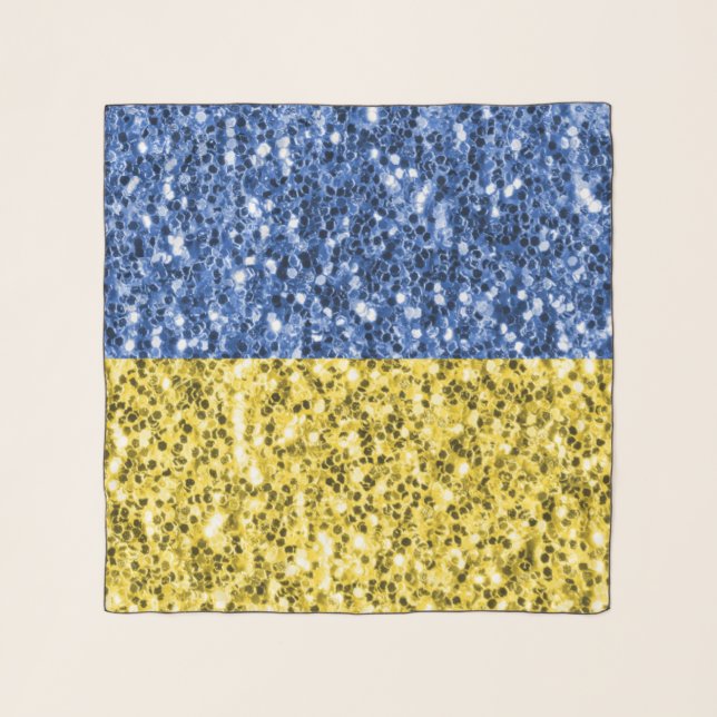 Blue yellow Ukraine flag glitter faux sparkles Scarf (Front)