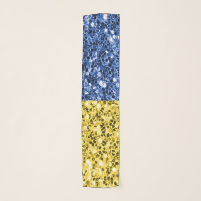 Blue yellow Ukraine flag glitter faux sparkles Scarf (Front)