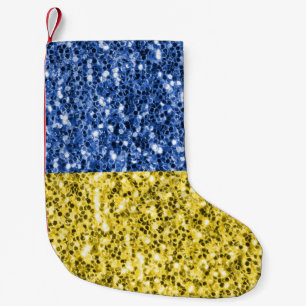 Blue yellow Ukraine flag glitter faux sparkles Small Christmas Stocking