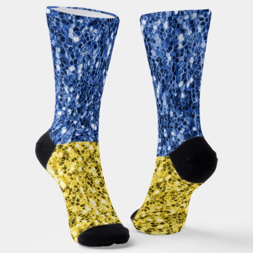 Blue yellow Ukraine flag glitter faux sparkles Socks