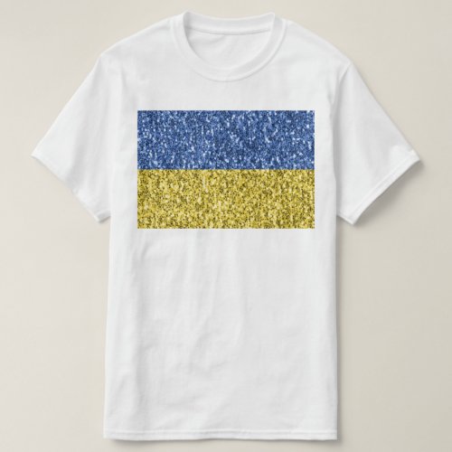 Blue yellow Ukraine flag glitter faux sparkles T_Shirt