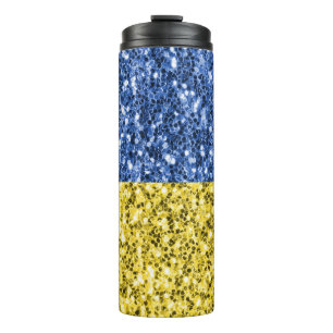 Blue yellow Ukraine flag glitter faux sparkles Thermal Tumbler