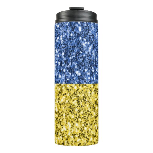 Blue yellow Ukraine flag glitter faux sparkles Thermal Tumbler