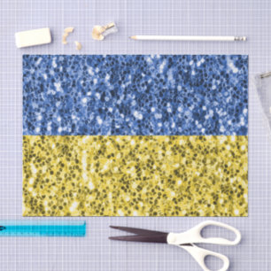 Blue yellow Ukraine flag glitter faux sparkles Tissue Paper