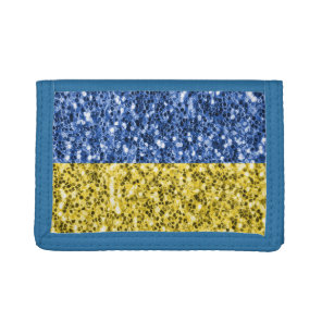 Blue yellow Ukraine flag glitter faux sparkles Tri-fold Wallet