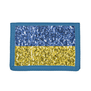 Blue yellow Ukraine flag glitter faux sparkles Tri-fold Wallet