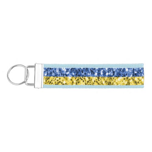 Blue yellow Ukraine flag glitter faux sparkles Wrist Keychain