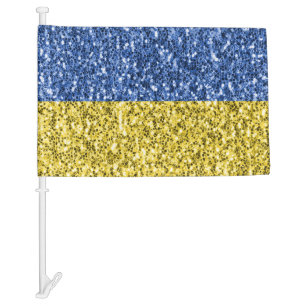 Blue yellow Ukraine glitter faux sparkles Car Flag