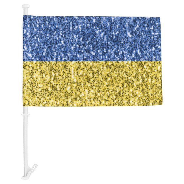 Blue yellow Ukraine glitter faux sparkles Car Flag (Front)