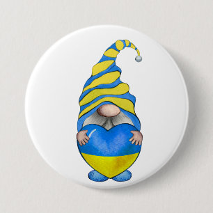BLUE & YELLOW UKRANIAN GNOME WITH HEART BUTTON