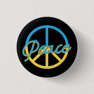 BLUE & YELLOW UKRANIAN PEACE SIGN BUTTON