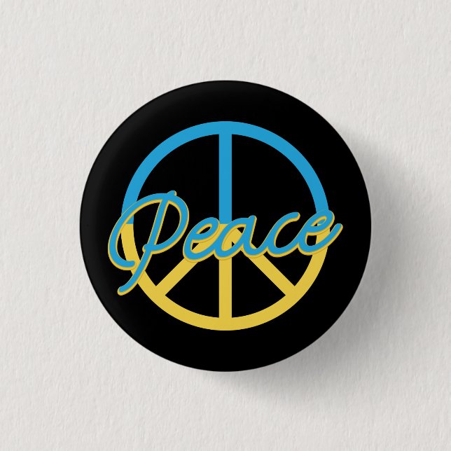 BLUE & YELLOW UKRANIAN PEACE SIGN BUTTON (Front)