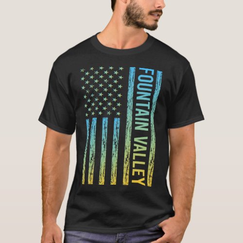 Blue Yellow USA Flag _ Fountain Valley T_Shirt