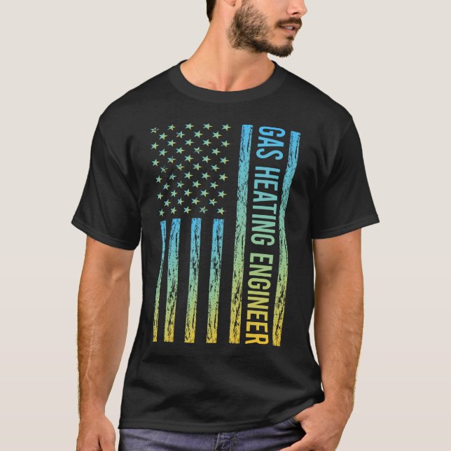 Blue Yellow USA Flag - Gas Heating Engineer T-Shirt (Front)