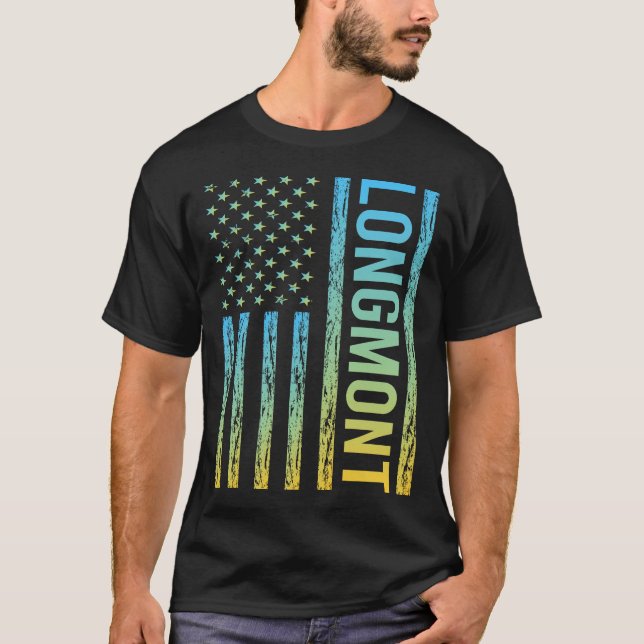 Blue Yellow USA Flag - Longmont T-Shirt (Front)