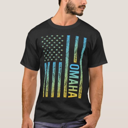 Blue Yellow USA Flag _ Omaha T_Shirt