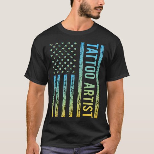Blue Yellow USA Flag _ Tattoo Artist T_Shirt