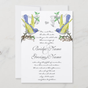 Blue & Yellow Vintage Birds Wedding Invite
