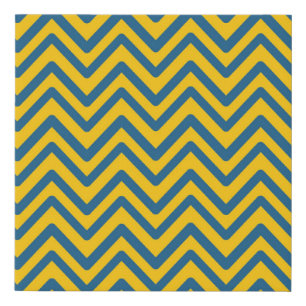 Blue Yellow Vintage Retro Chevron Pattern Faux Canvas Print