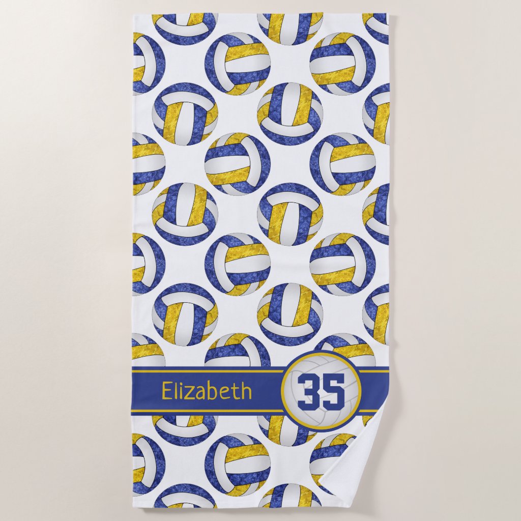 blue yellow volleyball team colors sporty girls beach towel