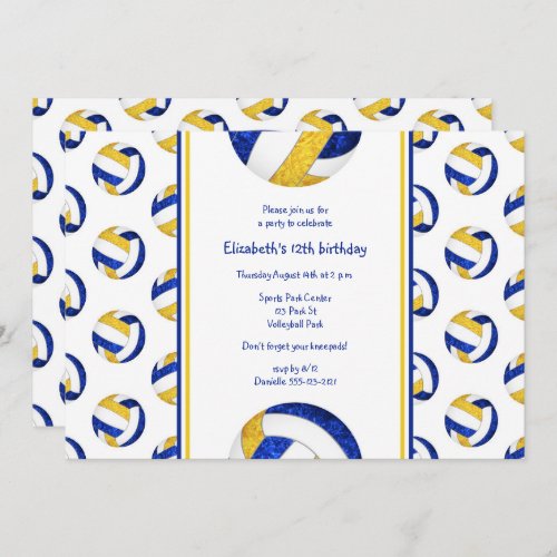 blue yellow volleyball team girls birthday party invitation