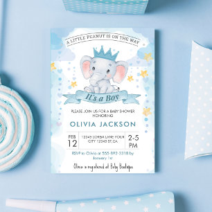 Blue Yellow watercolor elephant boy baby shower Invitation