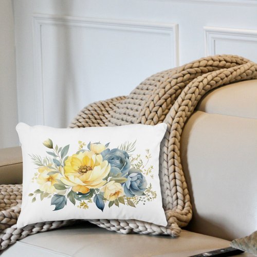 Blue Yellow Watercolor Floral Bedroom Living Room Accent Pillow