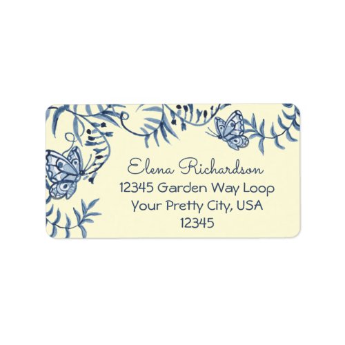 Blue Yellow Watercolor Floral Butterfly Wedding Label