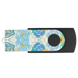 Blue & Yellow Watercolor Floral Flash Drive