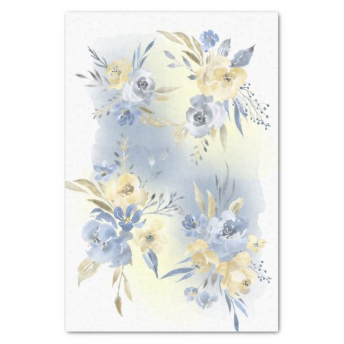blue yellow watercolor flowers bouquets tissue paper