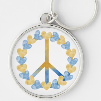 Blue & Yellow Watercolor Hearts & Peace Sign Keychain by JLBIMAGES at Zazzle