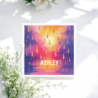 Blue Yellow Watercolor Raindrops Colorful Napkins