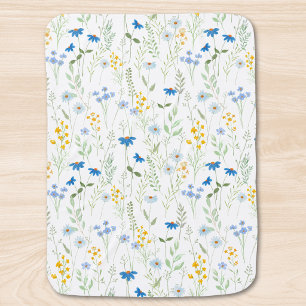 Blue Yellow Watercolor Wildflower Baby Blanket