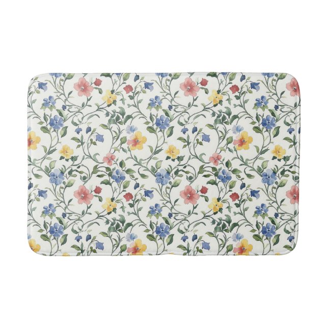 Blue Yellow Watercolor Wildflower  Bath Mat (Front)
