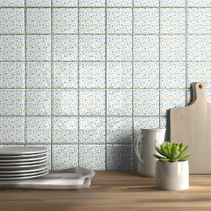 Blue Yellow Watercolor Wildflower Ceramic Tile