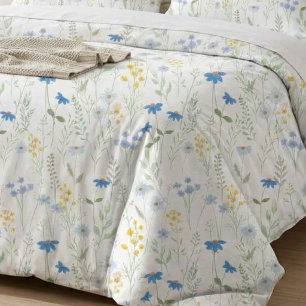 Blue Yellow Watercolor Wildflower Duvet Cover