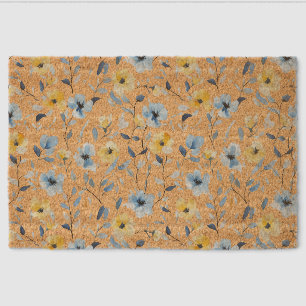 Blue Yellow Watercolor Wildflower Fiber Doormat