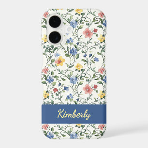 Blue Yellow Watercolor Wildflower Monogram Name iPhone 17 Case