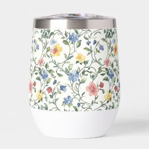 Blue Yellow Watercolor Wildflower  Thermal Wine Tumbler