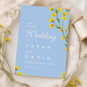 Blue & Yellow watercolor wildflowers wedding  Invitation