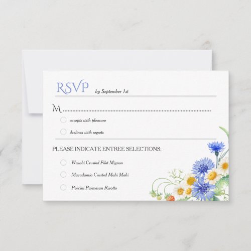 Blue Yellow Watercolor Wildflowers Wedding RSVPs RSVP Card