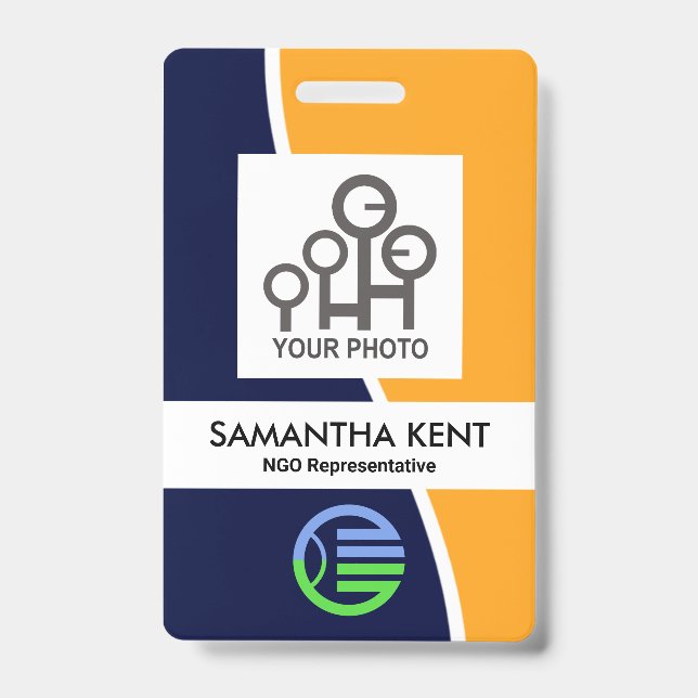 Blue Yellow Wave Photo Template Staff ID Badge (Front)