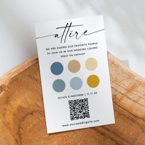 Blue Yellow wedding attire dress code palette + QR Enclosure Card